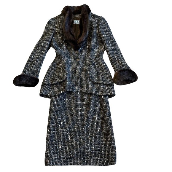 Thierry Mugler Dresses & Skirts - Thierry Mugler Rare FW 1998 Two Piece Suit Blazer Skirt Archival Fur Trim Sz 38